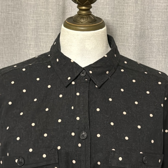 Eddie Bauer Shirt Dress-Cotton-Sz 8-Gray/White Polka Dot-PopOver-Tie Waist-EUC - Picture 2 of 16